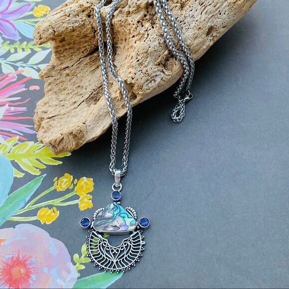 Abalone Shell & Amethyst Wheat Chain Necklace - Picture 3 of 4